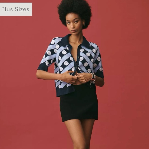 MAEVE The Kinsley Collared Crop Cardigan Sweater Blue S Anthropologie - Picture 4 of 4